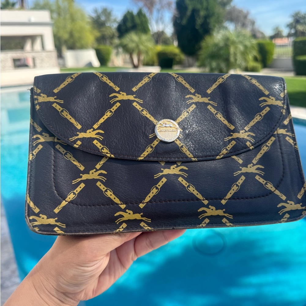 Longchamp Brown and Gold Clutch